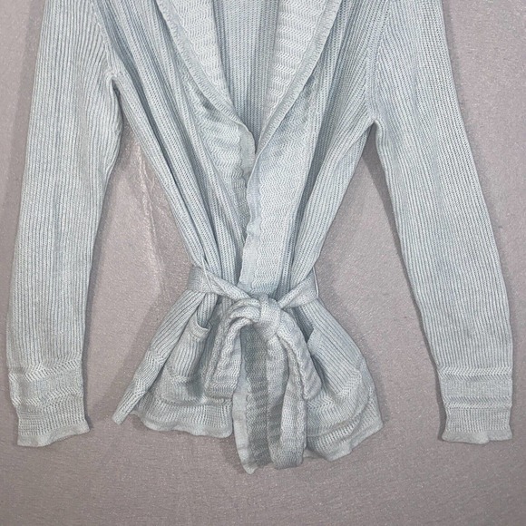 Lauren Ralph Lauren Cardigan Womens Large Blue Linen Blend Long Sleeve Collared - Picture 2 of 14
